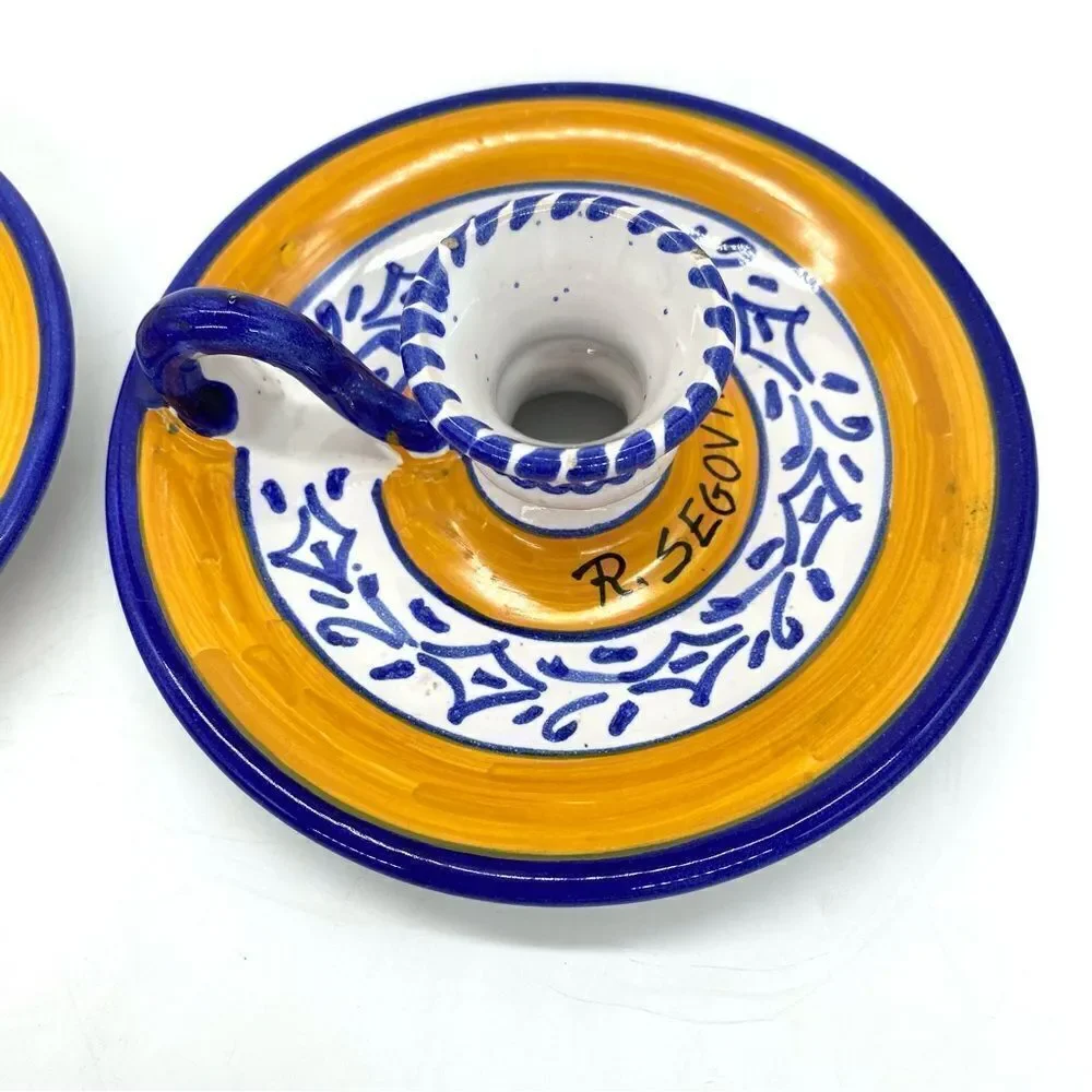 Fiesta Yellow Spanish Finger Loop Candlestick Holders